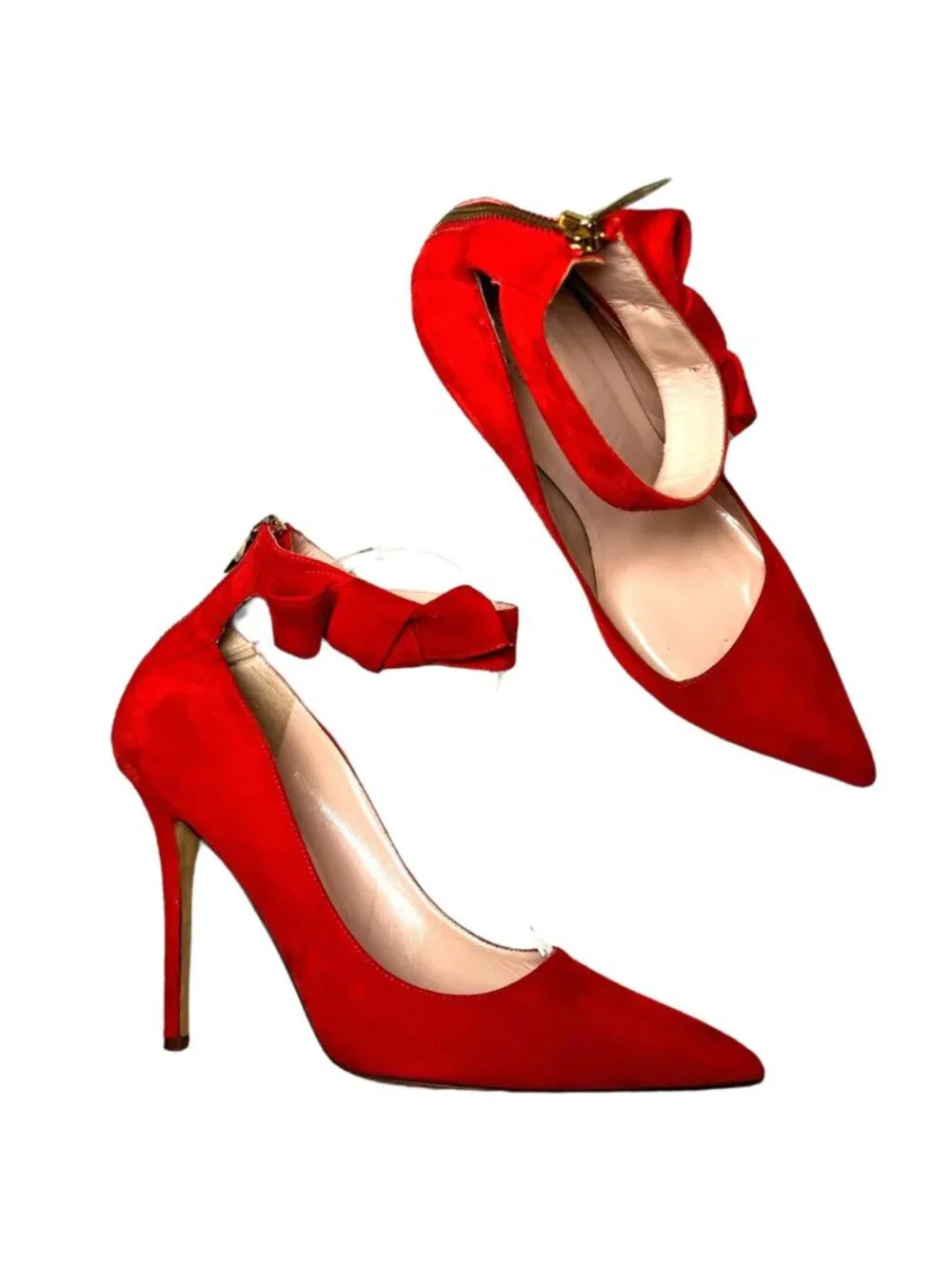 Kate Spade Levie Ankle Strap Bow Suede Stiletto Pumps Red Pointed Toe Size 10